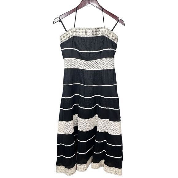 Ann Taylor Black White Halter‎ Strapless Dress Sz 4 Classic Old Money Boho Chic - Picture 1 of 11